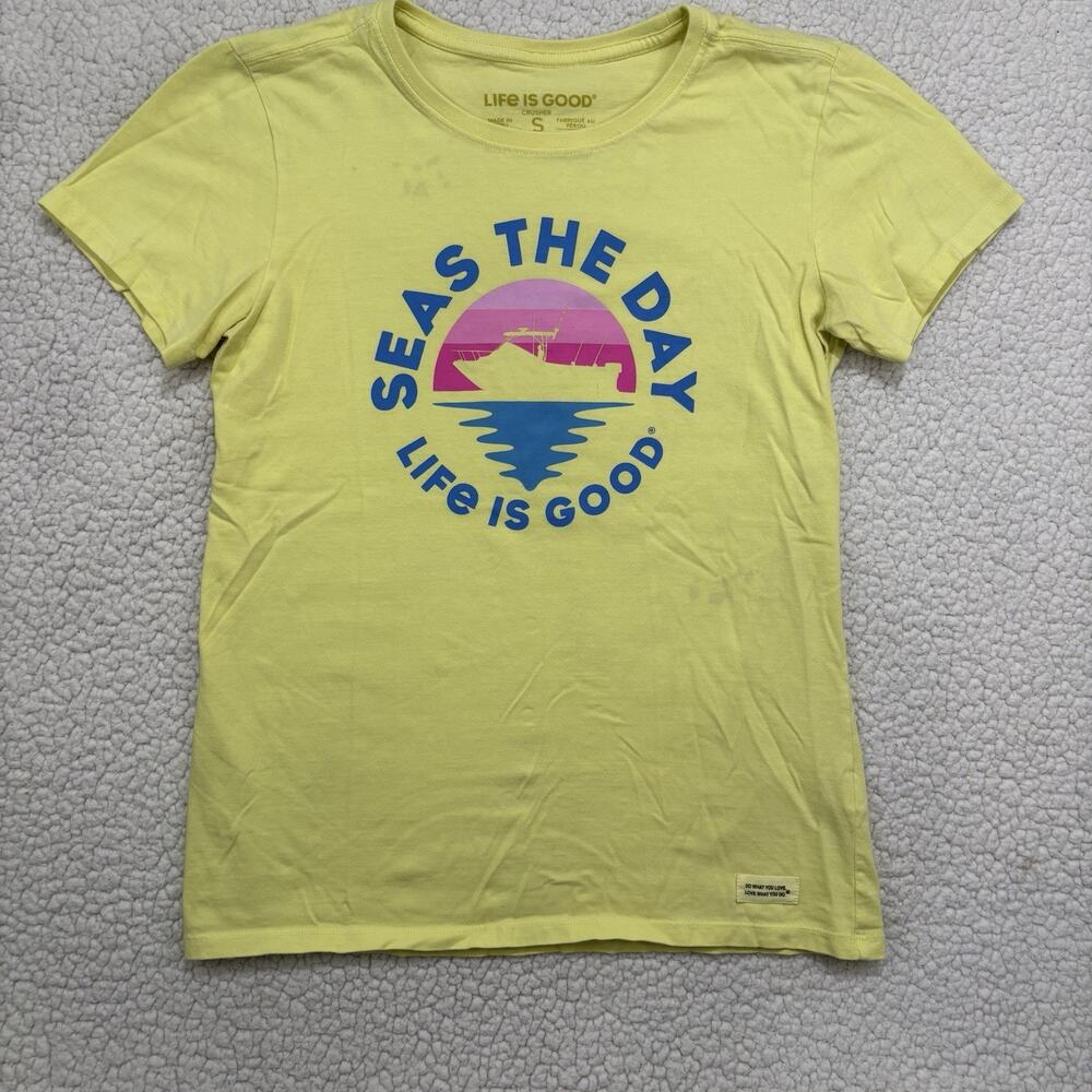 Life Is Good Crusher Tee Shirt Womens S Neon Seas The Day Boating Beach Cotton